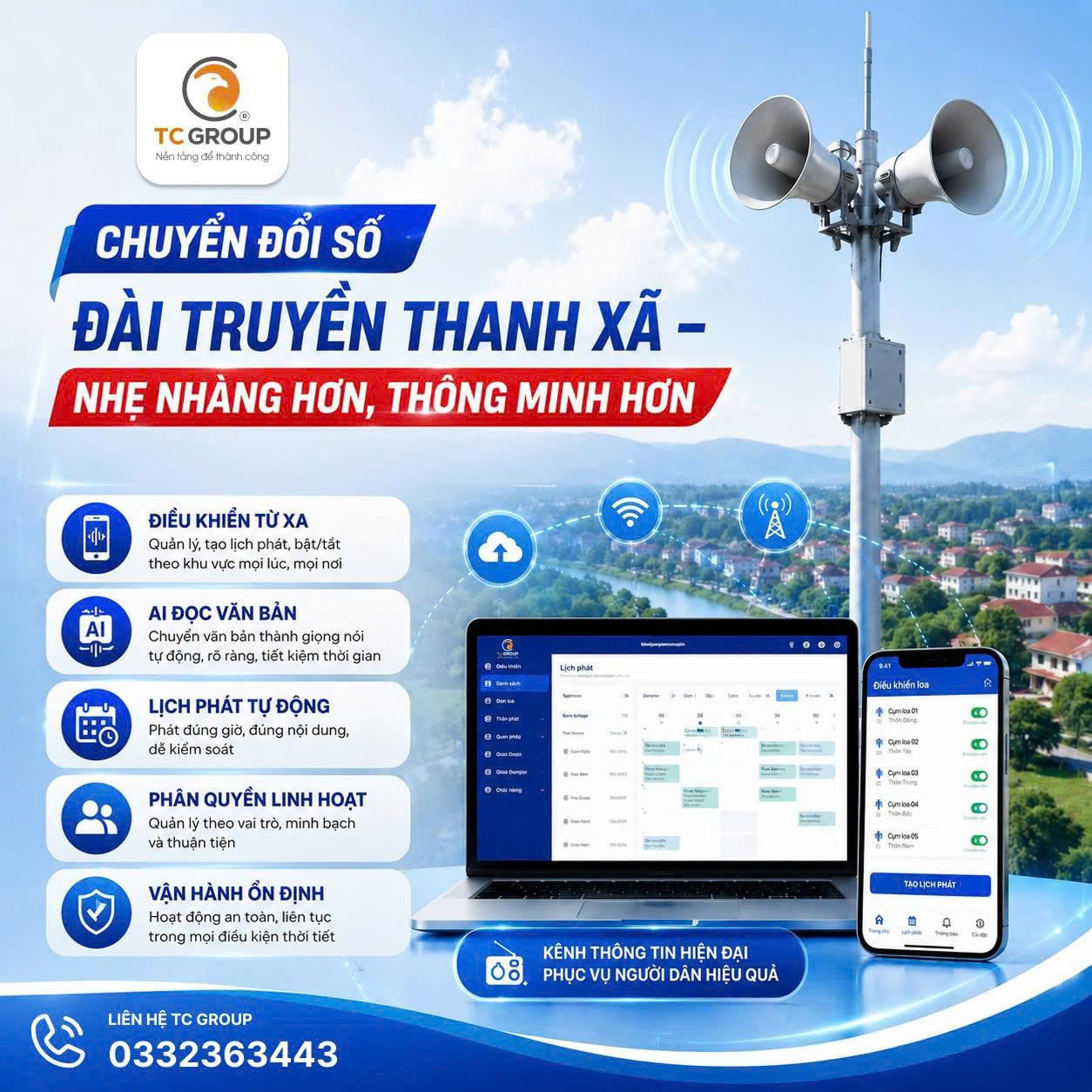 CHUYỂN ĐỔI SỐ ĐÀI TRUYỀN THANH XÃ – NHẸ NHÀNG HƠN, THÔNG MINH HƠN CÙNG TC